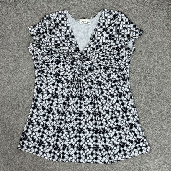 Cato Twist Front Geometric Print Tunic Top Grey White Large Cap Sleeve - Picture 12 of 12